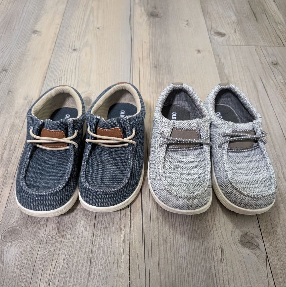 Old Navy Blue and Gray Moccasins with Velcro Straps